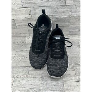 Skechers Lite Weight Athletic Shoes Black‎ Grey Knit Lace Up Sneakers Women 7